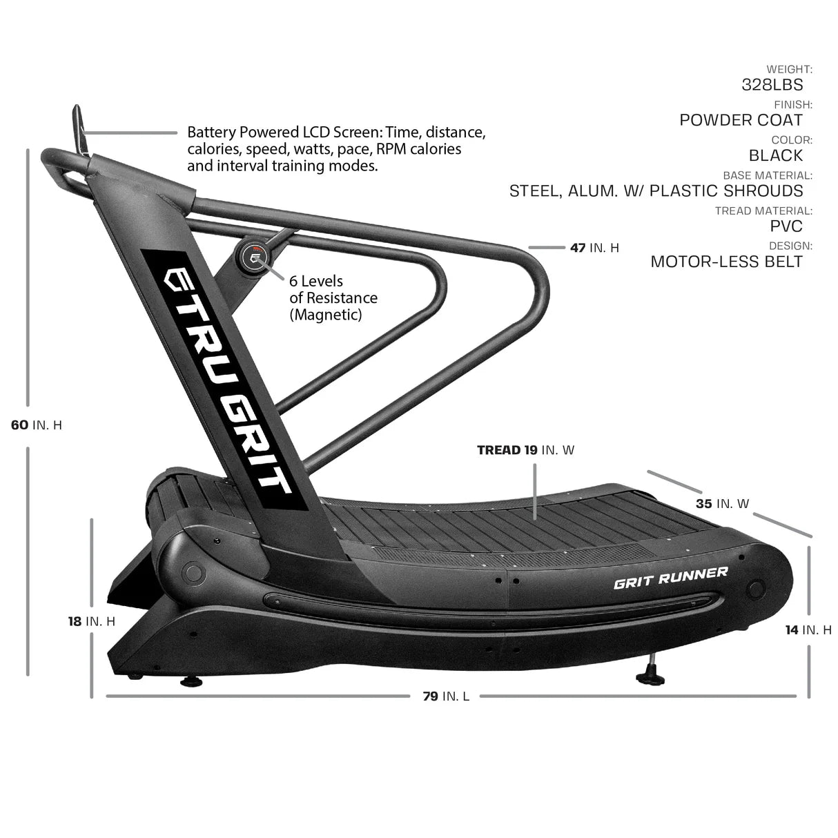 Tru Grit Grit Runner Curved Manual Treadmill