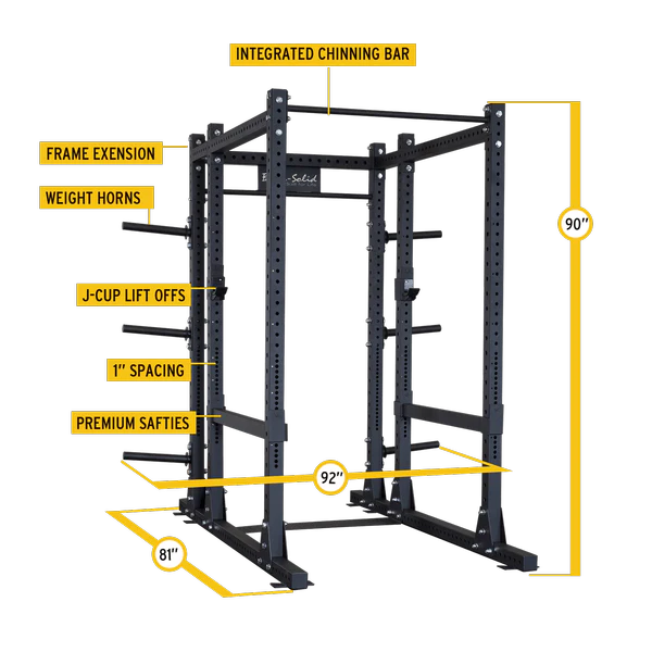 Body-Solid PCL Power Rack SPR1000 - technical specifications and dimensions diagram