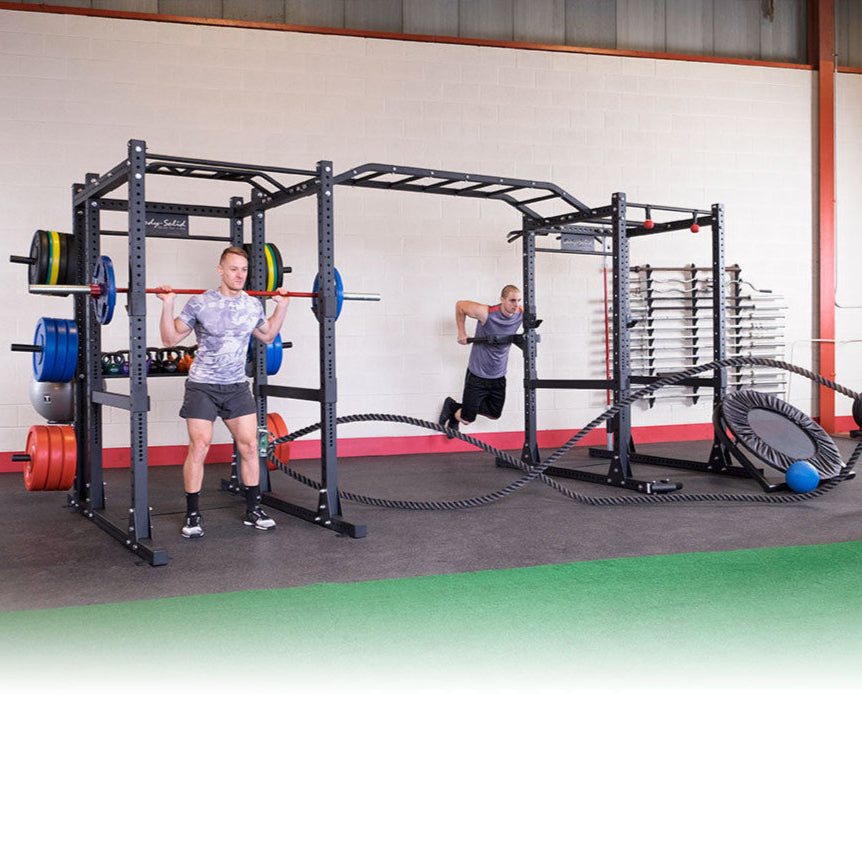 Body-Solid SPR1000 Double Rack with rear extension - back view showing monkey bars