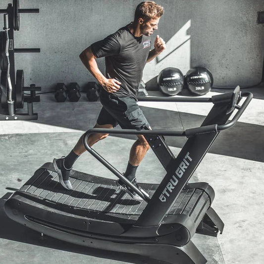 Tru Grit Grit Runner Curved Manual Treadmill - side view displaying self-powered design