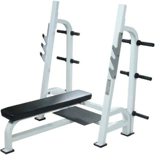 York Barbell STS Olympic Flat Bench - angled view showing commercial-grade construction