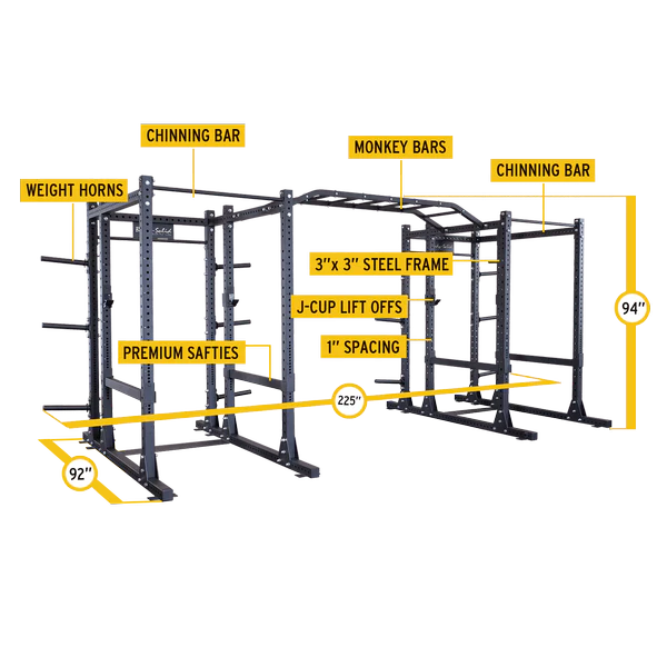 Body-Solid PCL Power Rack Double Rack/Rear Extension w Monkey Bar