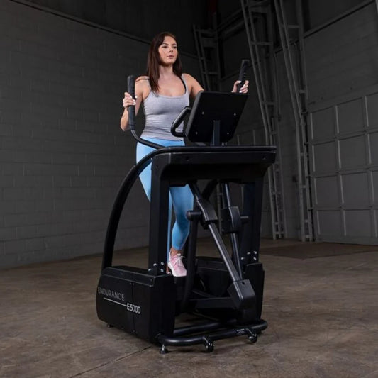 Body-Solid Endurance E5000 Center Drive Elliptical - front side view showing console