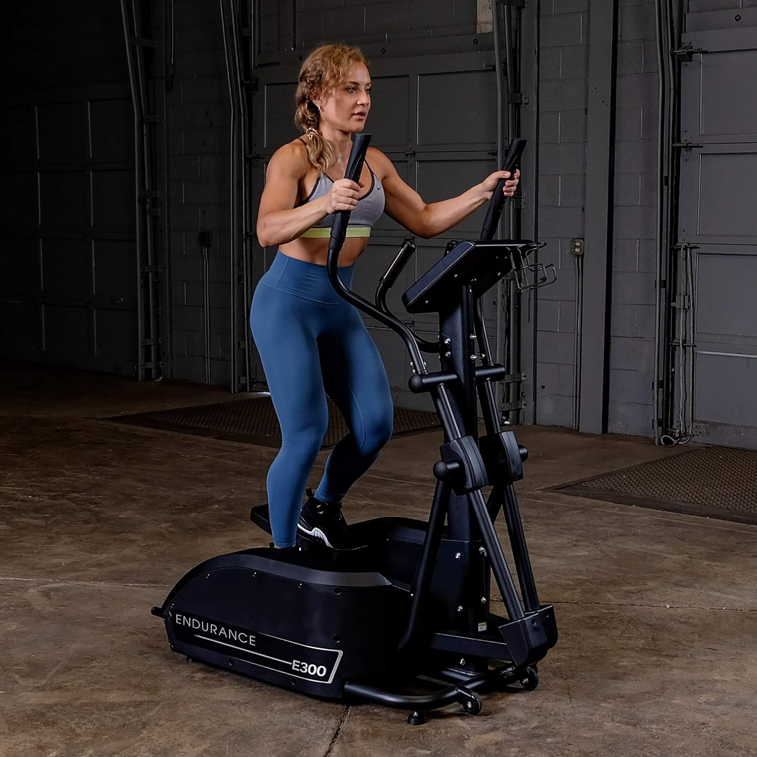 Body-Solid Endurance Elliptical E300 - full side profile showing complete machine dimensions