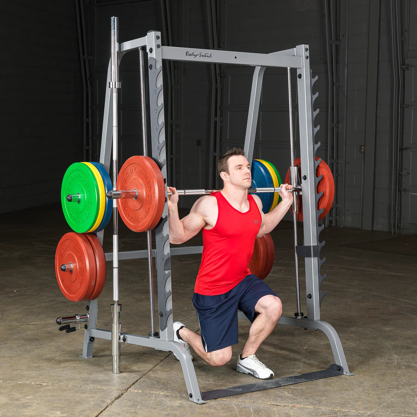 Body-Solid Series 7 Smith Machine GS348Q - front view showing linear bearing system