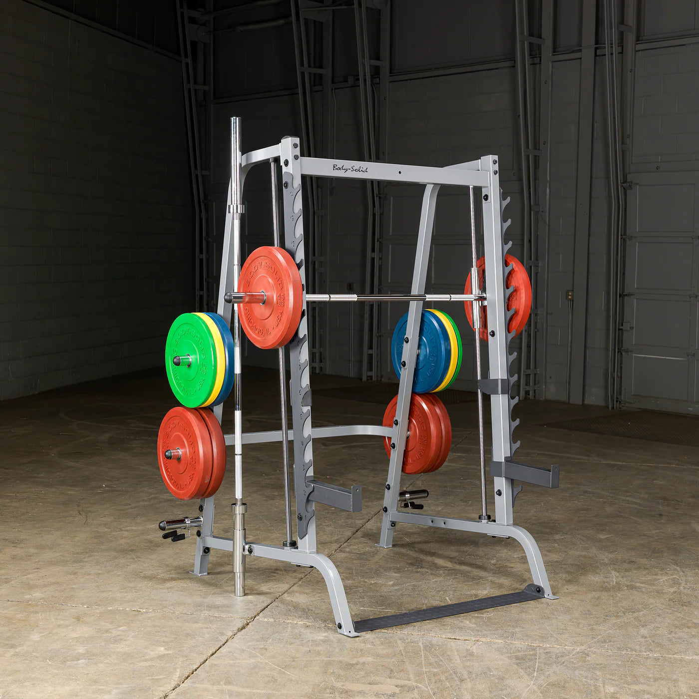 Body-Solid Series 7 Smith Machine GS348Q - side view showing smith bar travel path