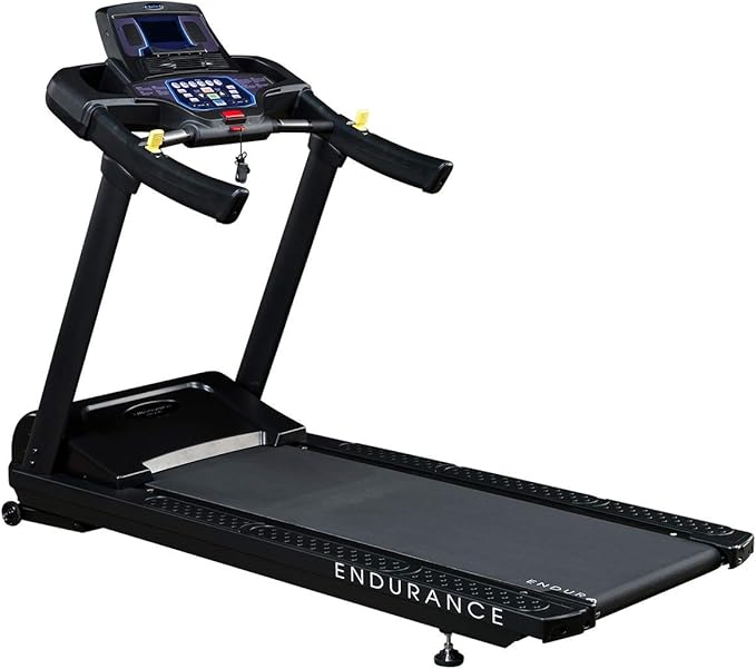 Body-Solid T150 Commercial Treadmill - angled view showing handrails and control panel