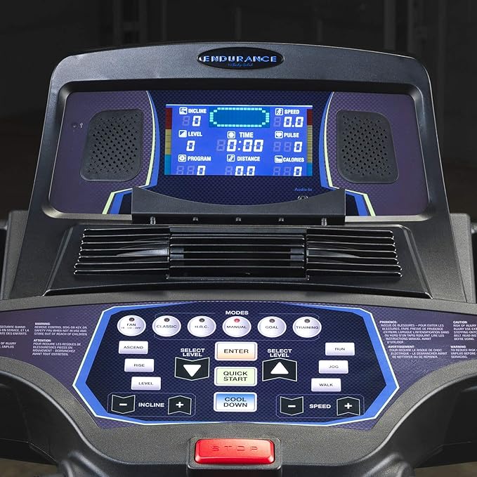 Body-Solid T150 Commercial Treadmill - alternate angle highlighting screen features