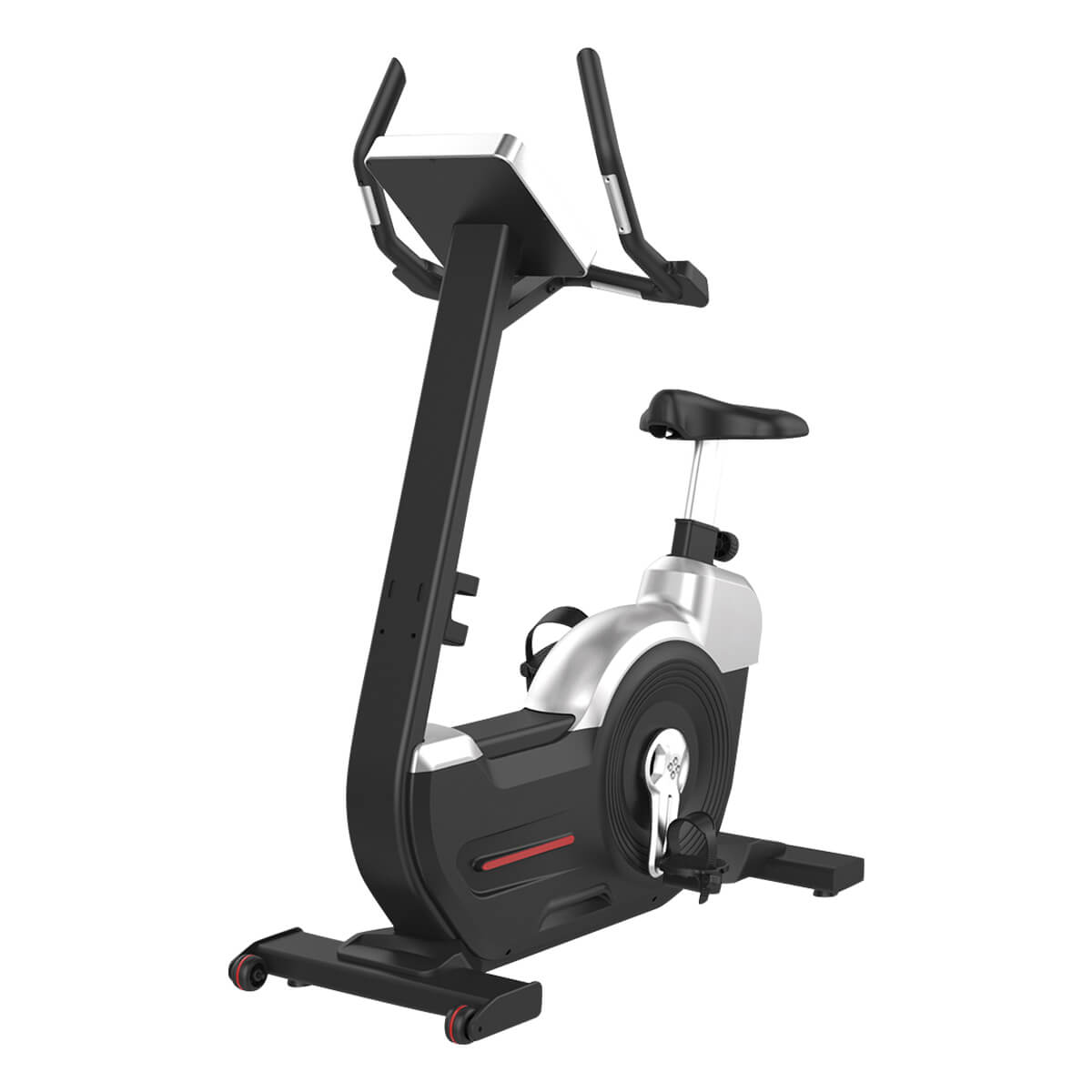 EVOLGEAR EVCD-520 Commercial Upright Bike - angled view showing handlebars and pedals