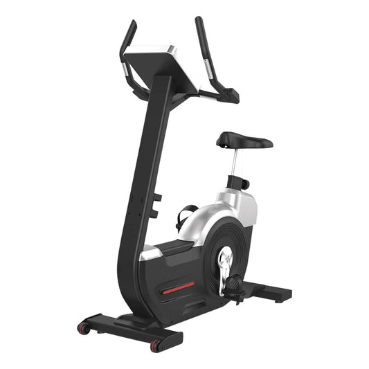 EVOLGEAR EVCD-520 Commercial Upright Bike - angled view showing handlebars and pedals