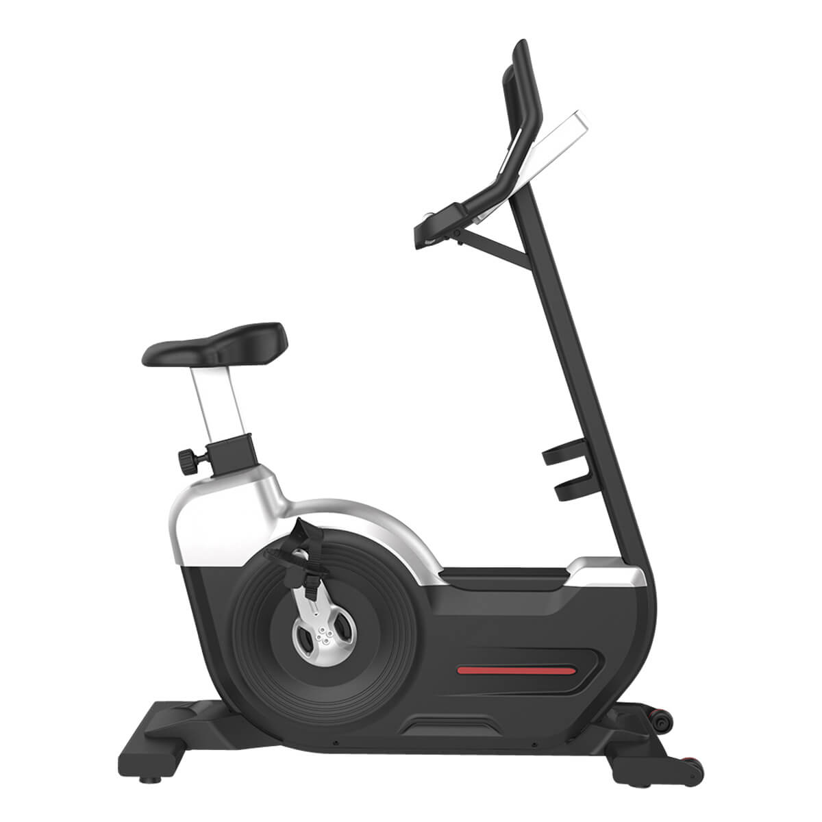 EVOLGEAR EVCD-520 Commercial Upright Bike - side view displaying seat adjustment system