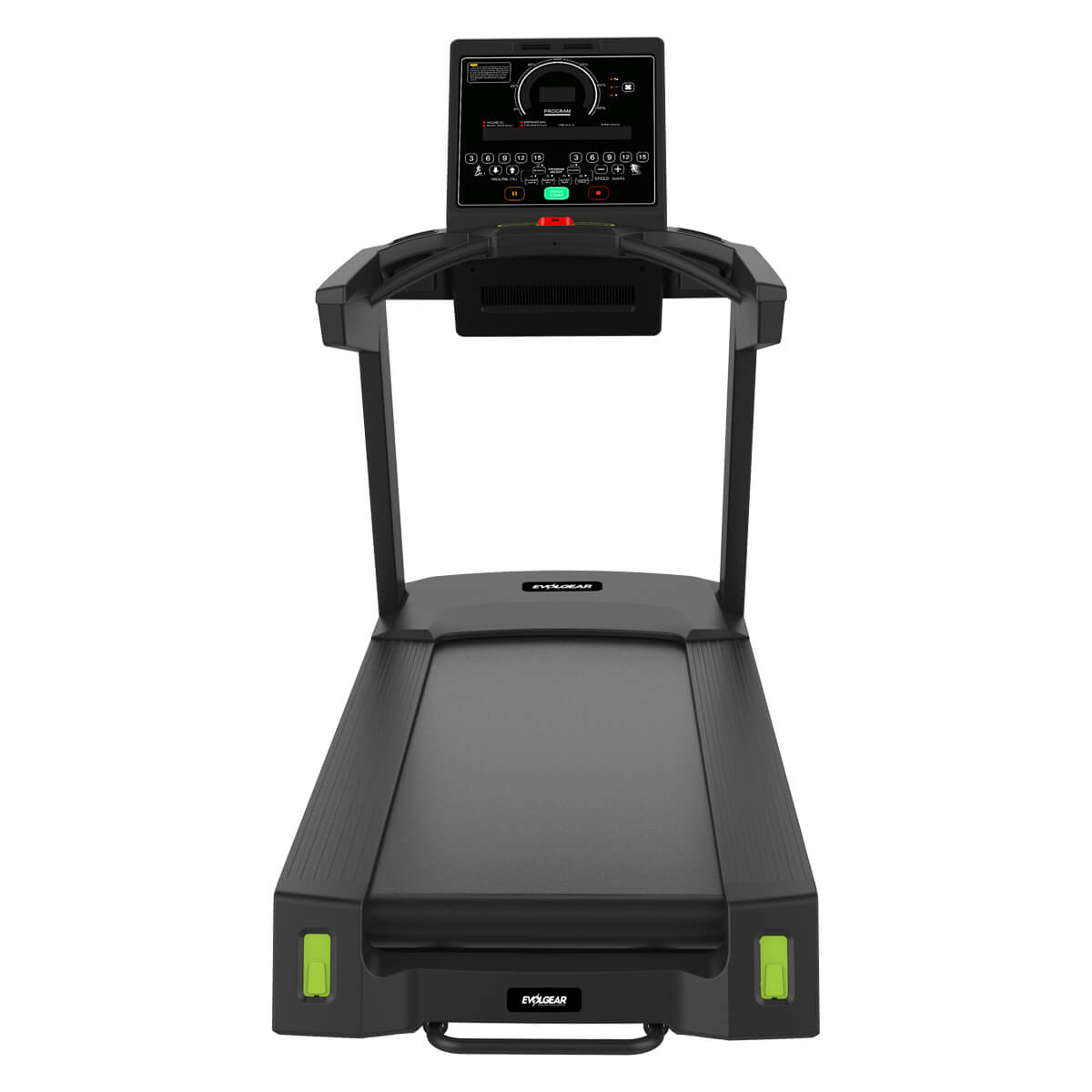 EVOLGEAR EVCD-830 Commercial Treadmill - angled view showing handlebars and controls