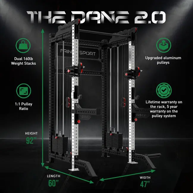 Fringe Sport The Dane 2.0 Half Rack - infographic showing features and specifications