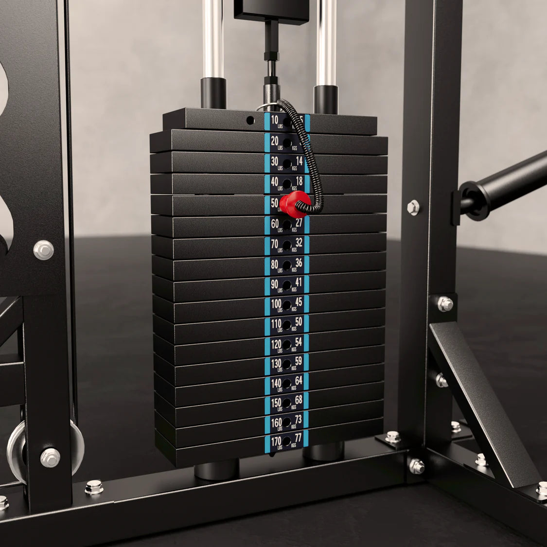 Major Fitness B52 Pro Smith Machine - detailed view of cable pulley system and weight stack