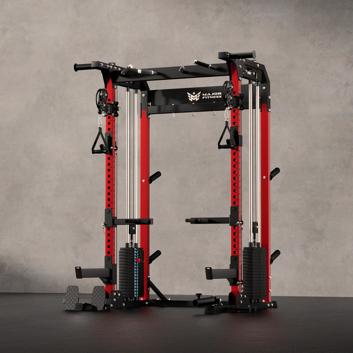 Major Fitness F22 Pro Power Rack - additional 45-degree angle showing weight storage