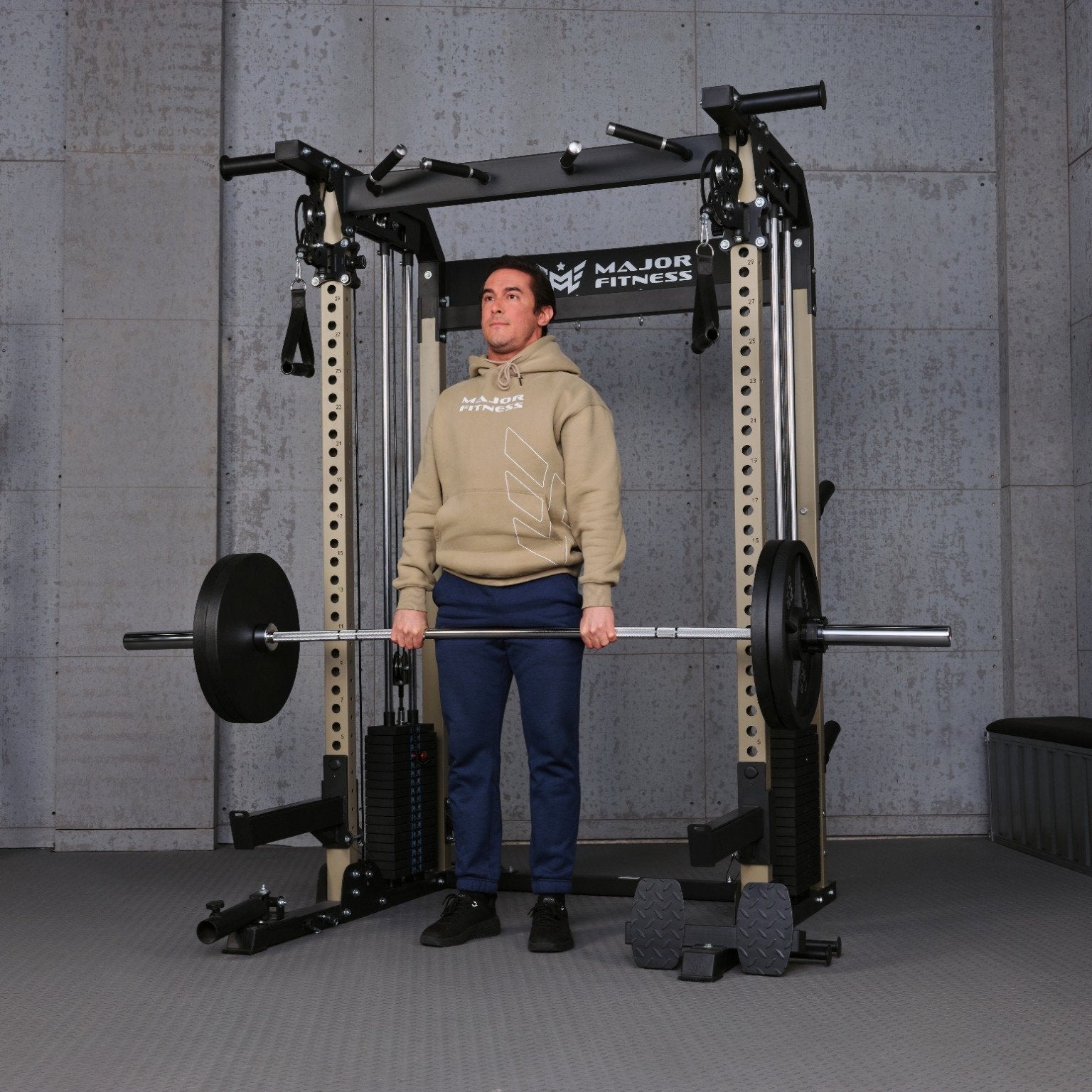 Major Fitness F22 Pro Power Rack - complete setup with barbell and weight plates