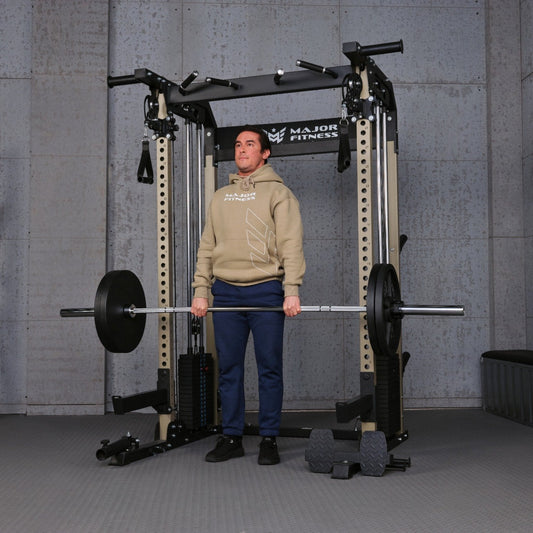 Major Fitness F22 Pro Power Rack - complete setup with barbell and weight plates