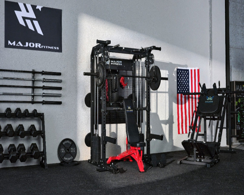 Major Fitness F22 Pro Power Rack - full equipment setup in home gym environment