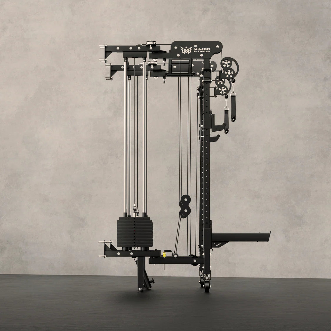 Major Fitness Lightning F35 Pro Power Rack - close-up of adjustable safety spotter arms