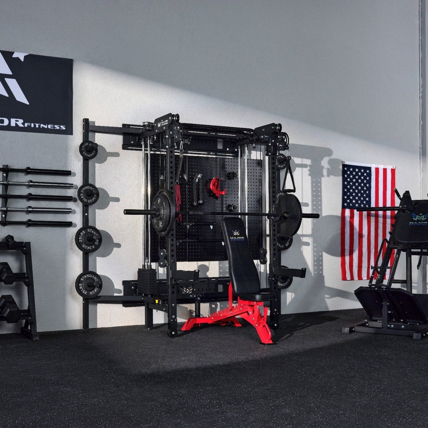 Major Fitness Lightning F35 Pro Power Rack - home gym smith machine front view
