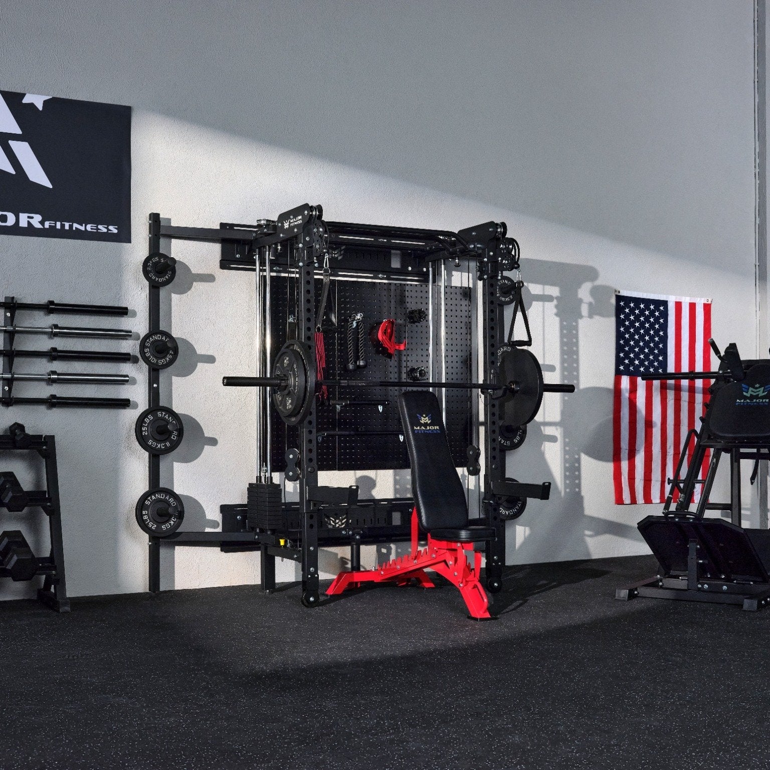 Major Fitness Lightning F35 Pro Power Rack - home gym smith machine front view