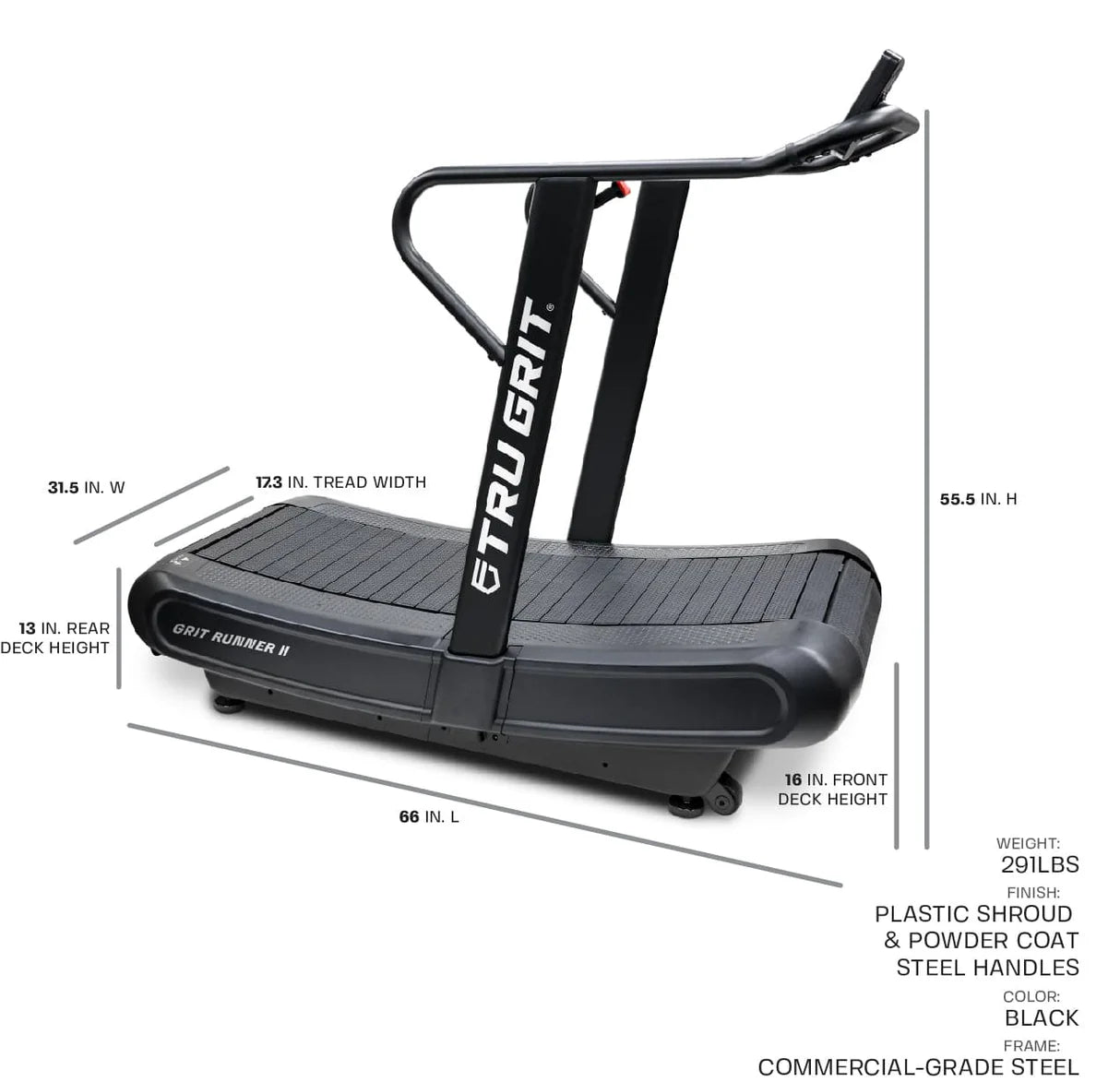 Tru Grit Grit Runner Elite Treadmill - technical dimensions and specifications diagram