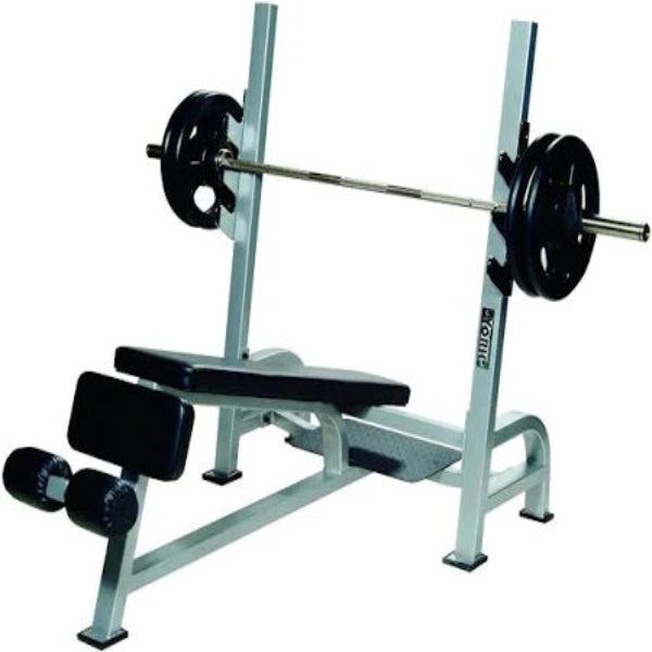 York Barbell STS Olympic Decline Bench Press - product view showing decline angle and gun racks
